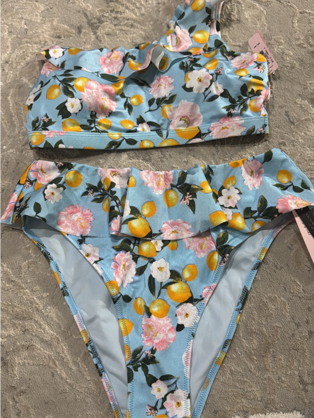 Floral Lemon Ruffle Bikini - Blue